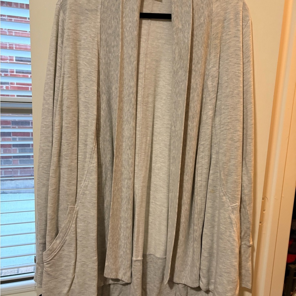 Athleta Heather Light Gray Open-Front Cardigan